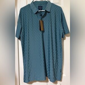 Marc Asher Teal Checkerboard Pattern Polo NWT $69 Short Sleeve XL